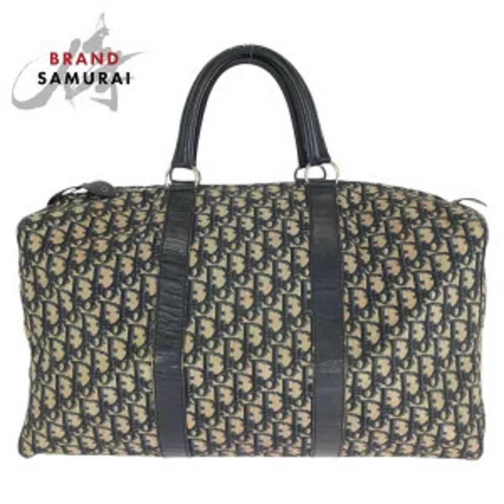 Christian Dior Trotter Navy Blue Canvas Leather Boston Bag Travel